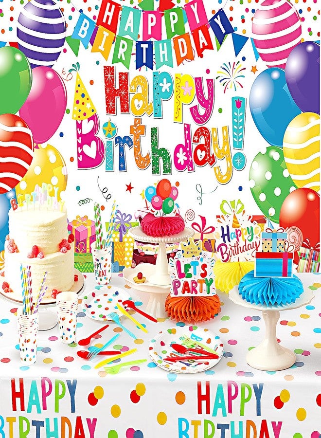 gobutend Happy Birthday Decorations- 170pcs Birthday Party Supplies Kit with Colorful Honeycomb Centerpieces for Tables, Banner, Backdrop Cloth, Disposable Tableware Kit for Boys Girls, Serves 20 - Image 5